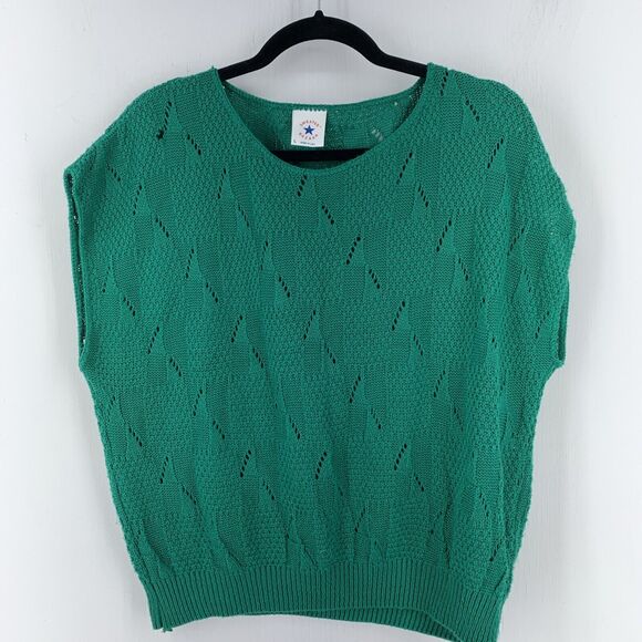 Vtg Sweater Bazaar Womens Large Pullover Boxy Crop Open Knit Preppy Boho 90’s - Picture 1 of 7